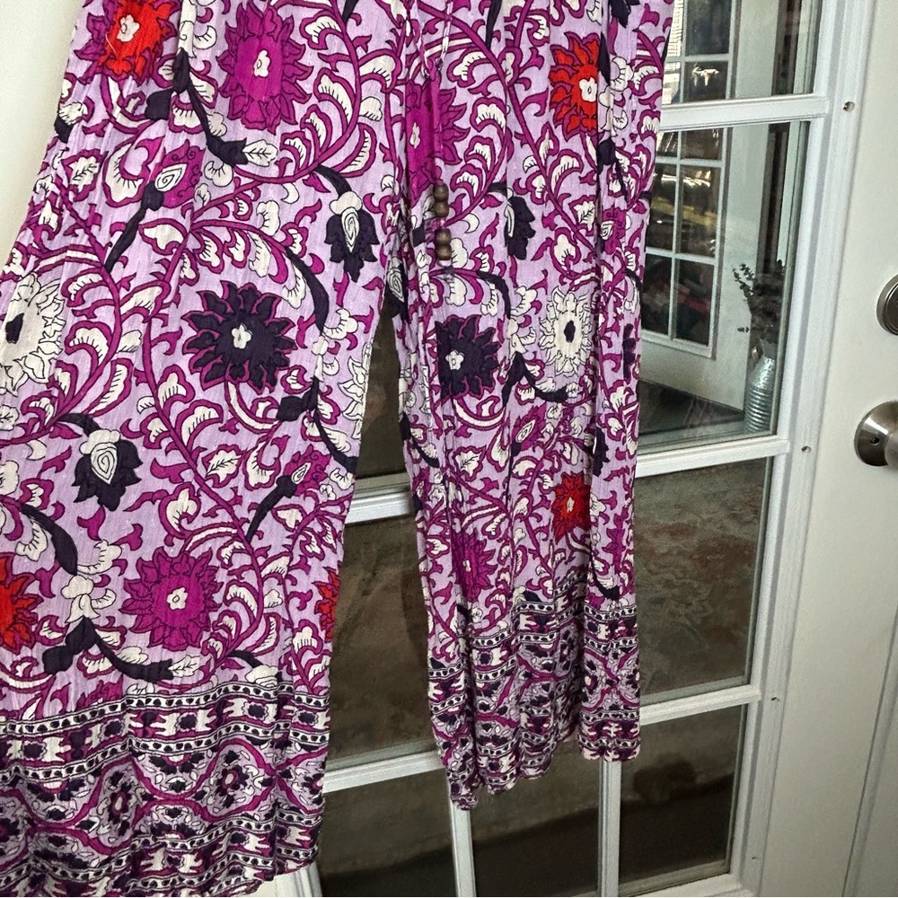 Cynthia Rowley Floral Purple Wide‎ Leg Pants Size Small - Picture 6 of 14